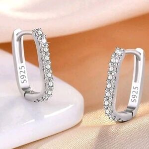 925 Sterling Silver Huggie Hoop Diamond Earrings
